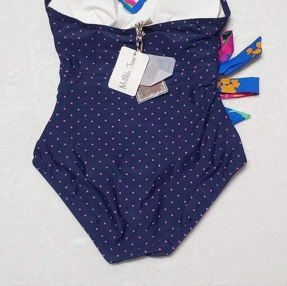 MATILDA Jane Sandcastle Queen Swimsuit Floral Ruffle Halter Pink Polka-dot Small - Picture 9 of 12